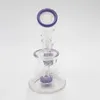 Mini 6 -calowe szklane wodę Bong Hakahs z fioletowymi oponami Percolators Recycler Rury palenia dla stawu kobiecego 14 mm