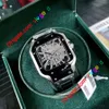 dropshipping-Golg Mens Watches Square Skeleton 39mm size Watch All Stainless Steel Casual Business Quartz WristWatch