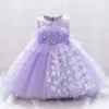 Vestidos de menina branco flor rosa batismo primeiro primeiro aniversário vestido para roupas de bebê menina criança princesa rendas festa miçangas fantasias 0-5 anos