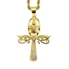 316 Rostfritt stål Ancient Egyptian Scarab Hip Hop Ankh Pendants Religious Cross Agypt Beatles Pendent Charm Necklace With CZ Gold Color Jewelry