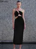 En axel klippt ut sommar maxi klänning kvinnor eleganta långa formella festklänningar rygglös bandage bodycon klänning sexig svart 220510