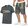 National Geographic Engtion İki Parça Takım Erkekler Pamuk Kısa Kollu Tişört Şortlu Adam Günlük Spor Giyim Fitness 220613