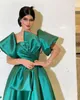 Huner Yeşil Suudi Arabistan Artı Boyutu Bir Çizgi Gelinlik Modelleri Saten Kısa Kollu Dubai Draped Pleats Ayak Bileği Uzunluk Örgün Akşam Parti Abiye Özel Made