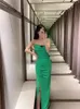 Robe glissante verte femme sans manches drapées longs es femmes backless fête es slit cocktail élégant 220610