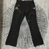 Echte foto's High Street Color Splited gewassen jeans heren oversized brede been rechte denim flare broek retro losse casual broek