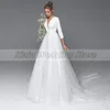 Other Wedding Dresses Weilinsha Women's White Tulle Dress 2022 A-Line Three Quarter Sleeves Court Train V-Neck Backless Bridal GownsOthe