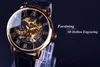 Forsining 3D 디자인 중공 조각 블랙 골드 케이스 가죽 골격 기계적 시계 남성 럭셔리 브랜드 Heren Horloge 220530