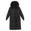 Jackets acolchoados com capuz comprido Mulheres no estilo coreano de inverno no inverno sobretudo mais espesso jaqueta acolchoada moda clássica parka preta l220725