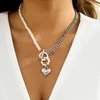 Pearl Beads Chain with Heart Pendant Necklace for Women Fashion Ladies Asymmetry Chain Necklaces Jewelry on Neck Trendy Gift