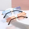 Vintage Brown Square Sunglasses Women Luxury Small Rectangle Sun Glasses Female Gradient Mirror Rimless Oculos De Sol