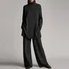 2-piece kadın seti gevşek uzun kollu balıkçı yaka geniş bacak pantolon bayanlar kıyafet artı boyutu 4XL loungewear streetwear cep takım elbise 220315