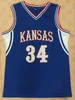 XFRSP 34 Paul Pierce Kansas Jayhawks Koszykówka Jersey White Blue Haft zszył dowolną nazwę i numer