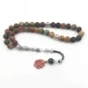 Straski z koralikami Tasbih naturalny Jasper Red Picasso Stone 33 Kulki Bransoletka Muzułmańska akcesoria Eid Adha na ręku Islamska biżuteria turecka Fawn22