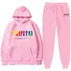 Ny höst/vintervarumärke Tracksuit Men's Hoodie Sports Set Fashion Rainbow Plush Printing Fleece Sweatshirt Sweatpants Y220725