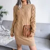 Damskie swetry Klasyczne jesienne i zimowe swetra okrągła szyja długi rękaw Solidny kolor Chunky Knit Dressessesessessesessesessessesses