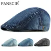 Denim Berethattar för män vinter vindtät gata tidning säljare kvinnor unisex jeans retro England slumpmässig framåt hatt justerbar j220722