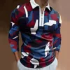 Men's Polos T-shirts Wolfs Men's Casual Printed Top Shirts Zipper Turn-Down Collar Tops Blouse Long Sleeve Striped HandsomeMen's