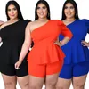 Kvinnors Plus Size Tracksuits Kvinnor Kläder 3XL 4XL Shorts Sets Partihandel Two Piece Set Sexig One Shoulder Solid Office Lady Elegant Drop