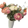 Bir sahte çiçek uzun kök Camellia parça başına 3 kafa simülasyon Yağlı Boya Düğün Centerpieces için Şakayık