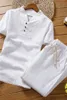 Przyjazdu męskie bawełniane i lniane krótkie thirtanlegle Zestaw spodni Solidne koszulki domowe garnitury męskie rozmiar M5xl 220526