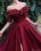 Bury Prom Dresses A Line Off The Shoulder Floor Length Custom Made Tulle Pleats 1/2 Half Short Sleeves Evening Party Formal Ocn Wear Vestidos 403