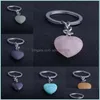 Key Rings Jewelry Heart-Shaped Natural Crystal Stone Keychain Reiki Healing Keyring Chain Pendant Gifts Drop Deliver Dhnck