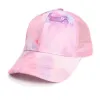 UPS Summer Party Supplies Tie-Dye Ponytail Hatts 6 Färger Mesh Hollow Messy Bun Baseball Cap Trucker Hat Fast Send