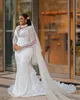 Robe de mariée sirène arabe Aso Ebi, grande taille, col transparent, manches longues, Sexy, sur mesure, 2022