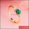 Bagues de bande Bijoux 18K Vert Malachite Ronde Gem Bague Femme Mode Simple Or Creative Drop Livraison 2021 Ixd8G