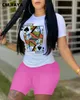 CM Yaya Black Queen Women S Two Piece Tracksuit Fashion T -shirt en shorts matching set Active Jogger Sweatsuit Outfits 220616