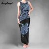 Noisydesigns Women Summer Dress Hibiscus Sea Turtle Prints Double Slit Vest Vestido de Mujer Black Robe Femme Drop 220627