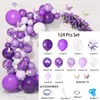 Kit de arco de guirnalda de globos morados, cadena de arco de globos de confeti de oro blanco morado claro para niñas, decoración del banquete de boda de cumpleaños 220527