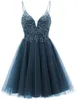 Homecoming Dresses Tulle V-Neck Spaghetti Straps Lace Short Graudation Cocktail Prom Party Gown A03