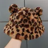 Winter Plush Bucket Hat Cute Bear Ear Faux Fur Fluffy Hats for Women Fisherman Hat Panama Outdoor Girls Soft Warm Thick Sun Cap 220812