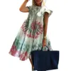 Summer Dress Woman O Neck Short Sleeve Floral Print Robe Femme Large Hem Design A Line Dresses