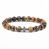 Wholale Handmade 8mm Natural Stone Tiger eye Lava Howlite Beads Hematite Cross Gemstone Bracelet for Men and Women