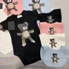 Verão bebê marca macacão algodão recém-nascido manga curta jumpsuits cartoon urso infantil letras impressas onesies toddler roupas 4 cores