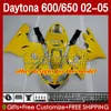 Motorcykelkroppar för Daytona600 Daytona650 02-05 Bodywork 132no.0 Cowling Daytona 650 600 CC 02 03 04 05 Daytona 600 2002 2003 2004 2005 ABS Fairing Kit Factory Gul Yellow