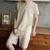 Survêtements pour hommes T-shirts et shorts à manches courtes pour hommes Tenue en lin de coton Ensembles de 2 pièces Survêtement C181Hommes HommesHommes
