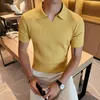 2022 britischen Stil POLO Shirts Männer Stricken Kurzarm Shirts Einfarbig Revers Business Casual Top Sommer Sozialen Kleidung 3XL