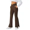 Gaono Femmes Crossover Split Pantalon Bootcut Yoga Taille Haute Pleine Longueur Flare Workout Bootleg Leggings avec Poches 220727