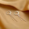 Hoop & Huggie 925 Sterling Silver Small Round Bead Long Tassels Earring Buckle For Women HipHop Fine Jewelry Gift Drop