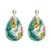 Summer New Water Drop Earrings Bohemia Leather Printing frond Crystal Rhinestone Dangle Earrings For Women Jewelry