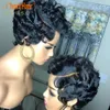 Parrucca di capelli umani taglio corto Bob Pixie Nero / Biondo / Marrone Riccio colorato Nessuna parrucca frontale in pizzo per le donne