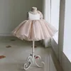 Robes de fille rose tulle robes de baptême perles bébé infantile robe de princesse événement fête porter dentelle baptême sans manches tenue de naissance