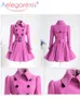 Aelegantmis Autumn Winter Vintage Woman Wool Coat Classic Long Trench Coat With Belt Office Lady Casual Business Outwear 220812
