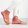 샌들 플랫 버클 크로스 붕대 중공 단색 여름 야생 캐주얼 소프트 오픈 발가락 신발 여성