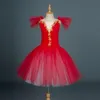 Stage Wear Red Long Ballet Tutu Dress Kids Girls Adult Women Romantic Contemporary Dance Ballerina Costumes