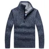 남자의 후드 땀 셔츠 따뜻한 패션 겨울 니트 반 양털 스웨터 두꺼운 터틀넥 남자 스웨터 캐주얼 남성 단단한 코트 zip 풀 로브