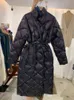 2022 Winter Women's Black Long Coat Cotton Padded Jacket Korean Casual Loose Street Style Belt Jacket Oversize L220730